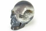 Polished Banded Agate Skull with Quartz Crystal Pocket #237045-2